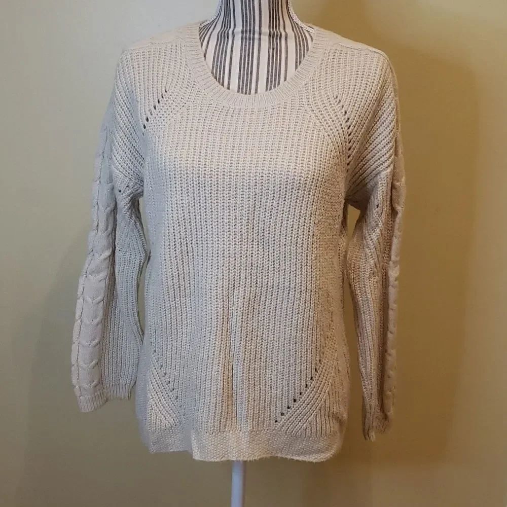 PINK Rose. Cream colored sweater.  Large